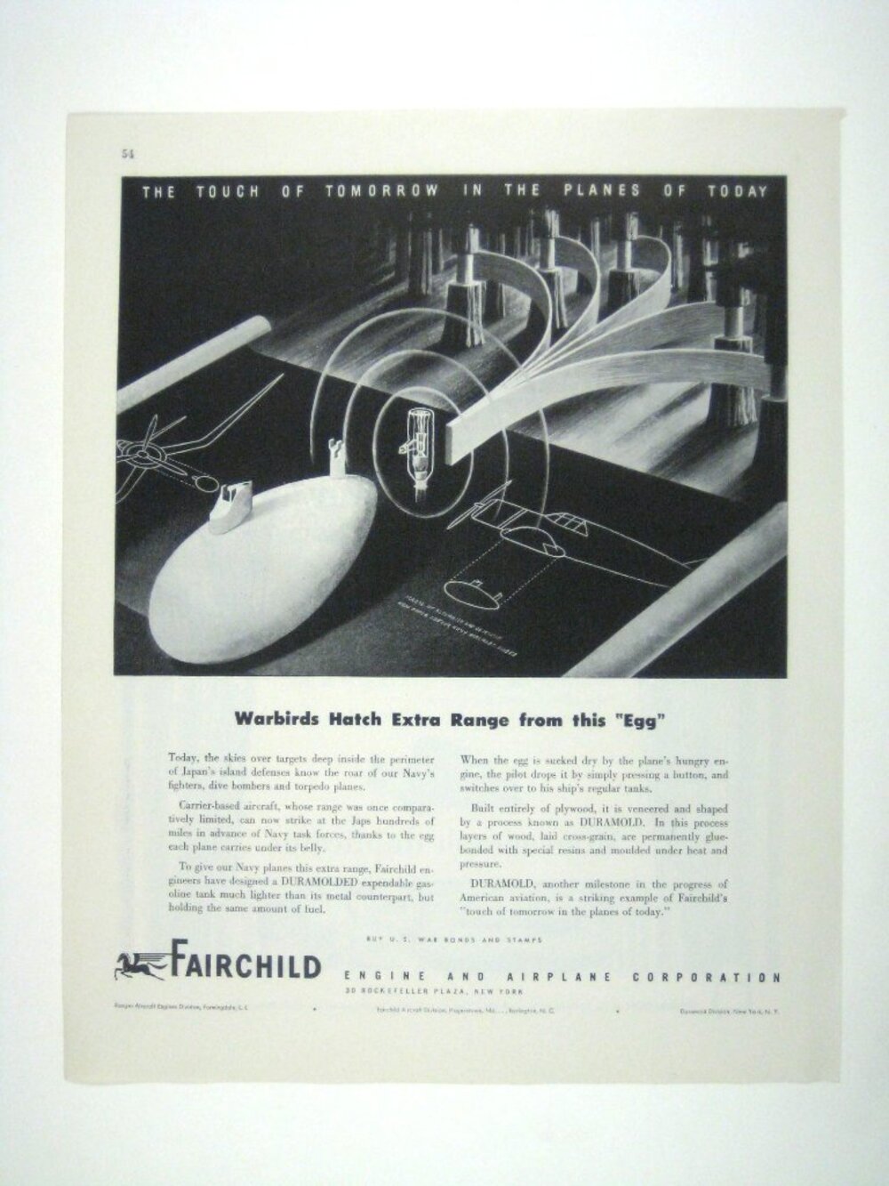 Fairchild Engine Fan Print Ad Vintage 1944 Warbirds Hatch Range WWII Era